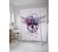 Штора (занавеска) для ванной JoyArty "Череп и стрекоза" из сатена, 180х200 см с крючками, sc_32348