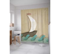 Штора (занавеска) для ванной JoyArty "Парусник на волнах" из сатена, 180х200 см с крючками, sc_5935