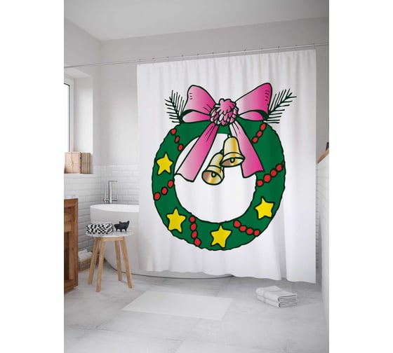 Штора (занавеска) для ванной JoyArty "Праздничный обруч" из сатена, 180х200 см с крючками, sc_5630 1