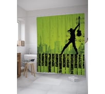 Штора (занавеска) для ванной JoyArty "Рок-гитарист на клавишах" из сатена, 180х200 см с крючками, sc_39472