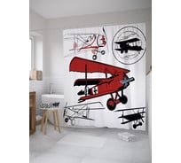 Штора (занавеска) для ванной JoyArty "Бипланы" из сатена, 180х200 см с крючками, sc_39098