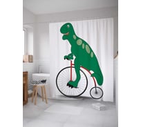Штора (занавеска) для ванной JoyArty "Динозавр на велосипеде" из сатена, 180х200 см с крючками, sc_5390