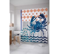 Штора (занавеска) для ванной JoyArty "Крабовый рассказ" из сатена, 180х200 см с крючками, sc_5626