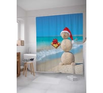 Штора (занавеска) для ванной JoyArty "Песочный снеговик у прибоя" из сатена, 180х200 см с крючками, sc_5591