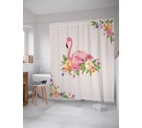 Штора (занавеска) для ванной JoyArty "Гнездо фламинго" из сатена, 180х200 см с крючками, sc_5106
