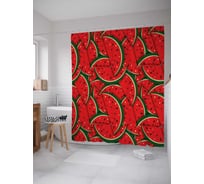 Штора (занавеска) для ванной JoyArty "Арбузные кусочки" из сатена, 180х200 см с крючками, sc_47781