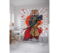 Штора (занавеска) для ванной JoyArty "Тигр самурай" из сатена, 180х200 см с крючками, sc_5387
