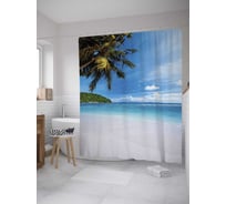 Штора (занавеска) для ванной JoyArty "Прибрежная пальма" из сатена, 180х200 см с крючками, sc_32352