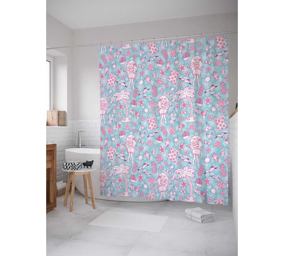 Штора (занавеска) для ванной JoyArty "Маями бич" из сатена, 180х200 см с крючками, sc_52391