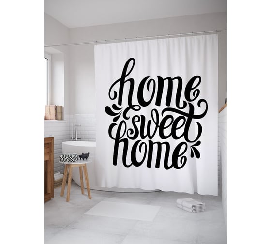 Штора (занавеска) для ванной JoyArty "Дом, сладостный дом" из сатена, 180х200 см с крючками, sc_54713 1