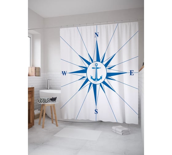 Штора (занавеска) для ванной JoyArty "Лучи ветров" из сатена, 180х200 см с крючками, sc_38953 1