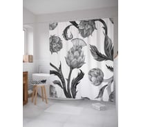 Штора (занавеска) для ванной JoyArty "Артишок монохром" из сатена, 180х200 см с крючками, sc_38901