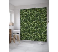 Штора (занавеска) для ванной JoyArty "Тропические листья" из сатена, 180х200 см с крючками, sc_44262