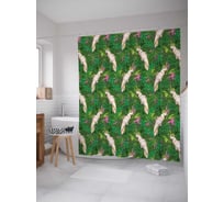 Штора (занавеска) для ванной JoyArty "Попугаи в тропиках" из сатена, 180х200 см с крючками, sc_50210