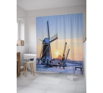 Штора (занавеска) для ванной JoyArty "Мельницы в снегу" из сатена, 180х200 см с крючками, sc_39366