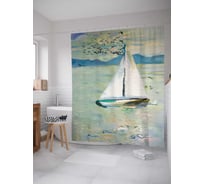 Штора (занавеска) для ванной JoyArty "Устойчивый парусник" из сатена, 180х200 см с крючками, sc_5175