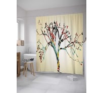 Штора (занавеска) для ванной JoyArty "Цветное дерево" из сатена, 180х200 см с крючками, sc_32145
