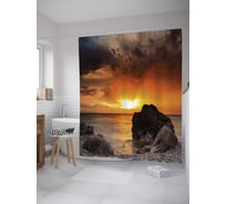 Штора (занавеска) для ванной JoyArty "Утес на закате" из сатена, 180х200 см с крючками, sc_32218