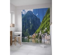 Штора (занавеска) для ванной JoyArty "Гора у воды" из сатена, 180х200 см с крючками, sc_32287
