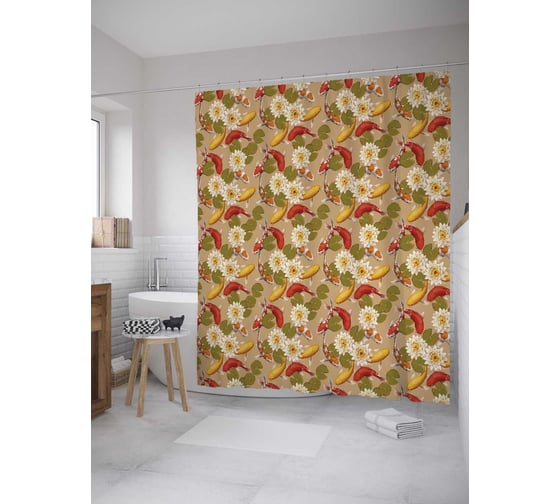Штора (занавеска) для ванной JoyArty "Винтаж цветов" из сатена, 180х200 см с крючками, sc_31979 1