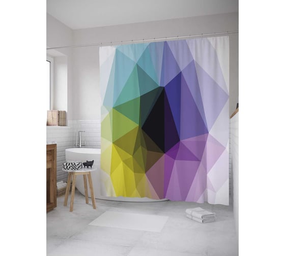 Штора (занавеска) для ванной JoyArty "Многогранная призма" из сатена, 180х200 см с крючками, sc_31988 1