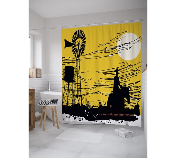 Штора (занавеска) для ванной JoyArty "Старый ветряк" из сатена, 180х200 см с крючками, sc_39372 1