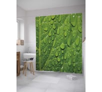Штора (занавеска) для ванной JoyArty "Капли на листе" из сатена, 180х200 см с крючками, sc_32284