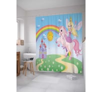 Штора (занавеска) для ванной JoyArty "Фея на единороге" из сатена, 180х200 см с крючками, sc_5138