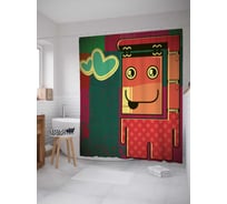 Штора (занавеска) для ванной JoyArty "Монстрик с сердцем" из сатена, 180х200 см с крючками, sc_32596