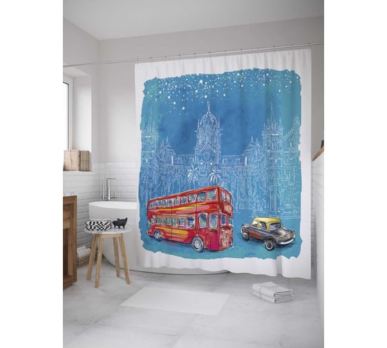 Штора (занавеска) для ванной JoyArty "Лондонский транспорт" из сатена, 180х200 см с крючками, sc_32369 1