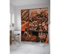 Штора (занавеска) для ванной JoyArty "Кофе с корицей" из сатена, 180х200 см с крючками, sc_32049