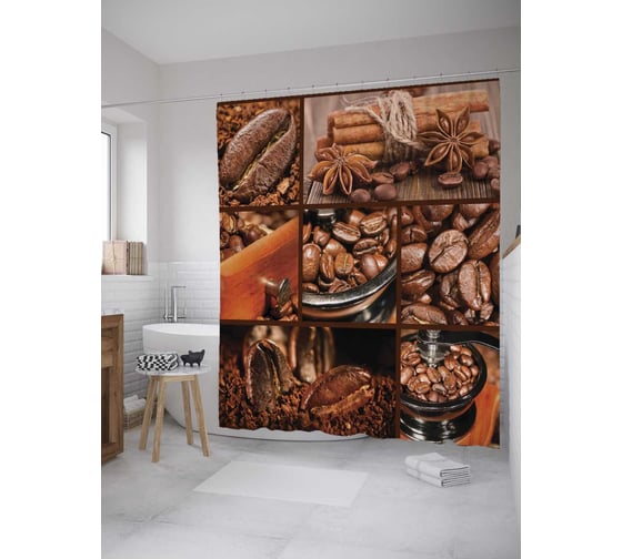 Штора (занавеска) для ванной JoyArty "Кофе с корицей" из сатена, 180х200 см с крючками, sc_32049 1