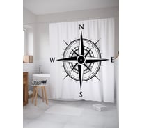 Штора (занавеска) для ванной JoyArty "Ориентир монохром" из сатена, 180х200 см с крючками, sc_38966