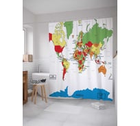 Штора (занавеска) для ванной JoyArty "Изображение мира" из сатена, 180х200 см с крючками, sc_5324