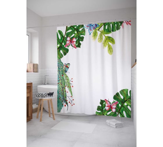 Штора (занавеска) для ванной JoyArty "Тропический цвет" из сатена, 180х200 см с крючками, sc_32151 1