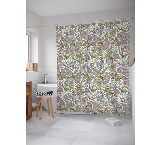 Штора (занавеска) для ванной JoyArty "В цветочном мире" из сатена, 180х200 см с крючками, sc_47396 1