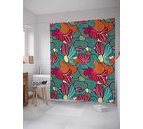 Штора (занавеска) для ванной JoyArty "Цветы" из сатена, 180х200 см с крючками, sc_43855