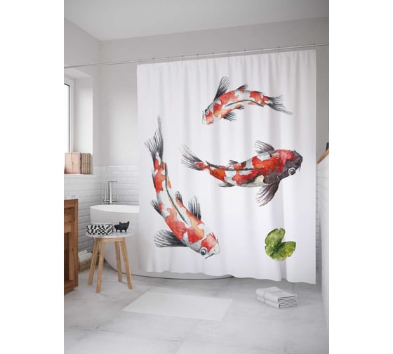 Штора (занавеска) для ванной JoyArty "Парчовые рыбы" из сатена, 180х200 см с крючками, sc_38762 1