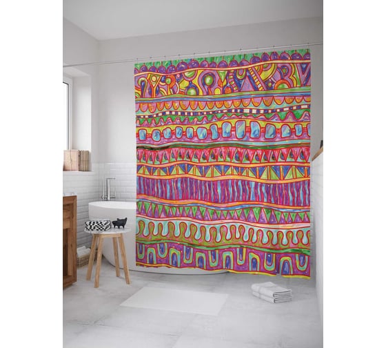 Штора (занавеска) для ванной JoyArty "Полосатые фантазии" из сатена, 180х200 см с крючками, sc_4776 1