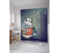 Штора (занавеска) для ванной JoyArty "Панда с фонарем под звездным небом" из сатена, 180х200 см с крючками, sc_59950