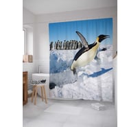 Штора (занавеска) для ванной JoyArty "Веселье у пингвинов" из сатена, 180х200 см с крючками, sc_4134