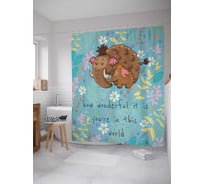 Штора (занавеска) для ванной JoyArty "Мамонтены в цветах" из сатена, 180х200 см с крючками, sc_60453