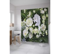 Штора (занавеска) для ванной JoyArty "Белые цветы" из сатена, 180х200 см с крючками, sc_9181