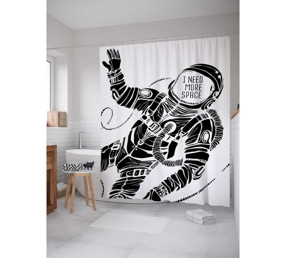Штора (занавеска) для ванной JoyArty "Нужно больше космоса" из сатена, 180х200 см с крючками, sc_19925 1