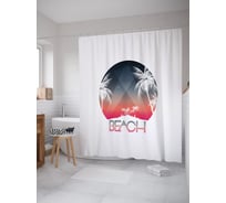 Штора (занавеска) для ванной JoyArty "Пальмовый пляж" из сатена, 180х200 см с крючками, sc_53163