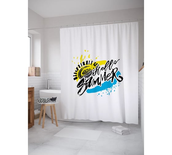 Штора (занавеска) для ванной JoyArty из сатена, 180х200 см с крючками sc_53750 1