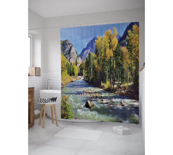 Штора (занавеска) для ванной JoyArty "Винтаж гараж" из сатена, 180х200 см с крючками, sc_36351 1