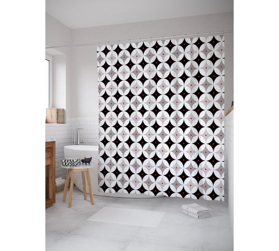 Штора (занавеска) для ванной JoyArty "Мир окружностей" из сатена, 180х200 см с крючками, sc_53658 1
