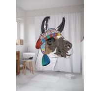 Штора (занавеска) для ванной JoyArty "Лама в головном уборе" из сатена, 180х200 см с крючками, sc_53964