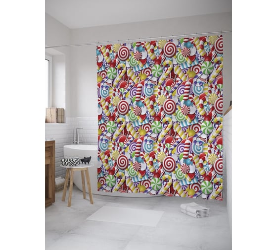 Штора (занавеска) для ванной JoyArty из сатена, 180х200 см с крючками, sc_56204 1